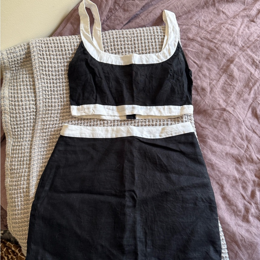 Reformation Black and White Two-Piece Linen Set